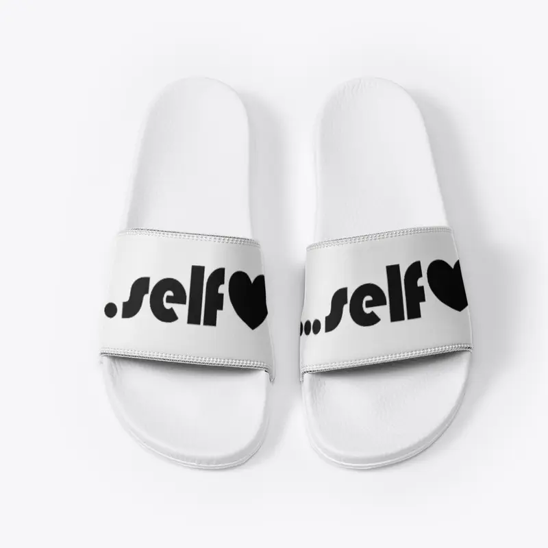 Self Love White Slides | Black Heart